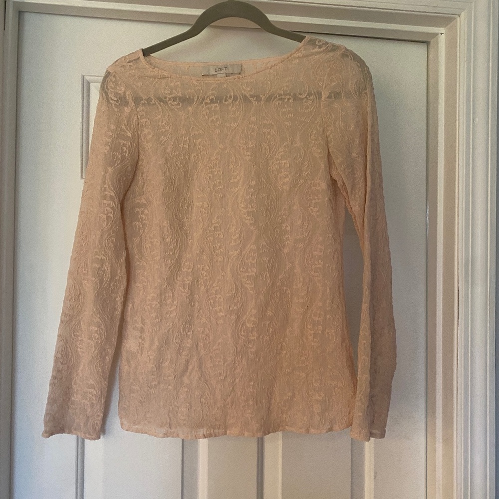 LOFT XS Pink Lace Long Sleeve Top